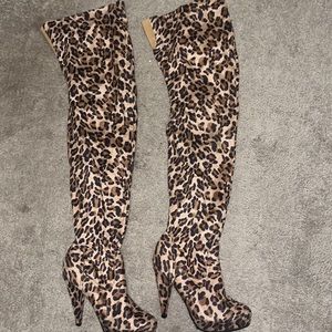 Cheetah Print High Heal Thigh High Boots ladies size 8